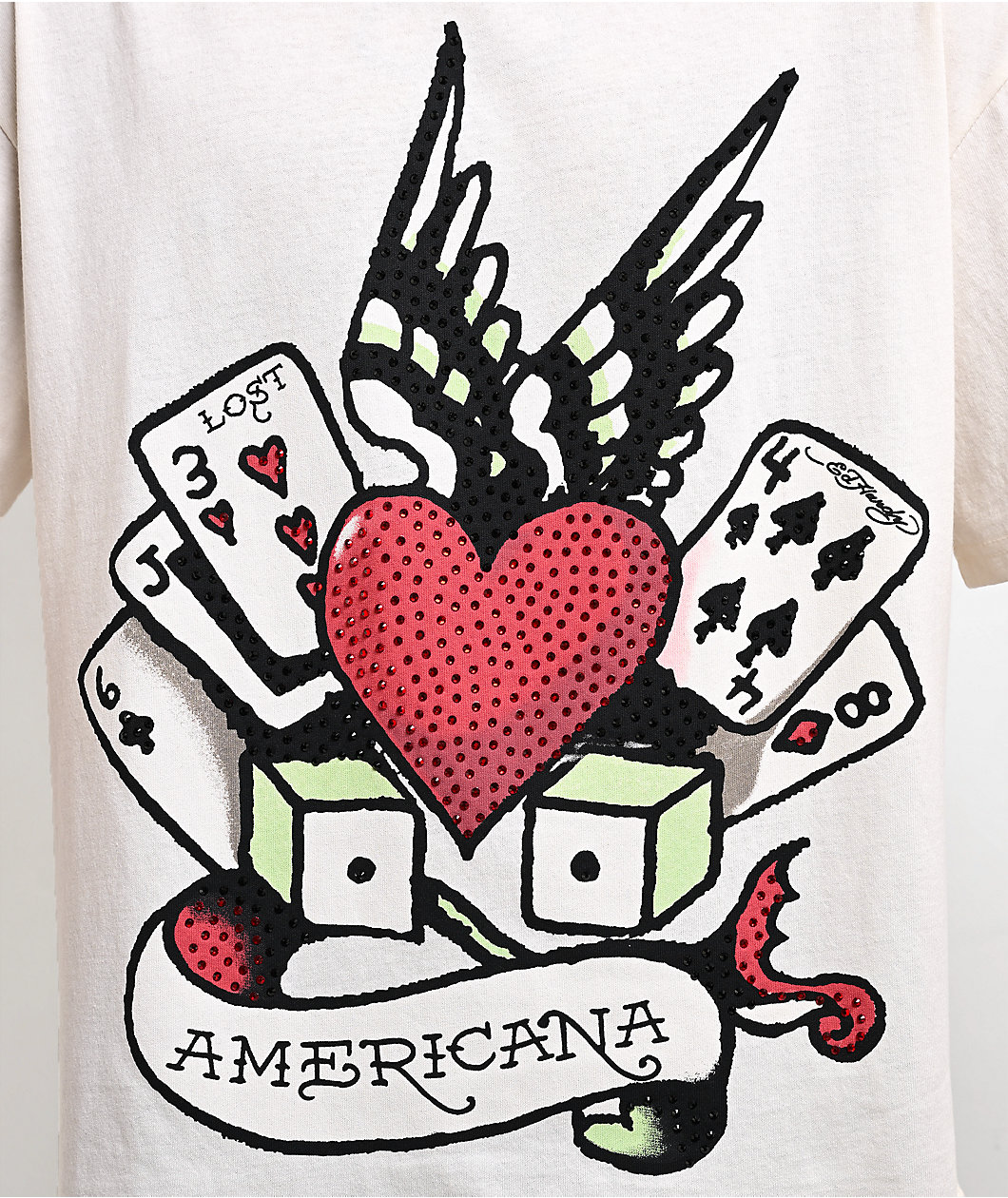 Ed Hardy x EST 19XX Rhinestone Gambler Cream T-Shirt