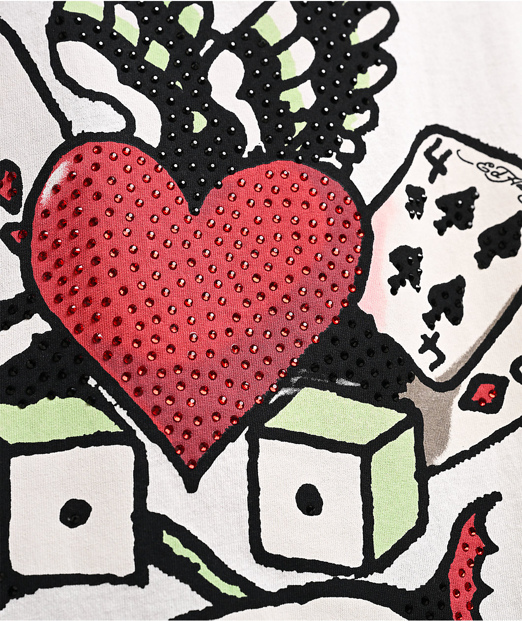 Ed Hardy x EST 19XX Rhinestone Gambler Cream T-Shirt
