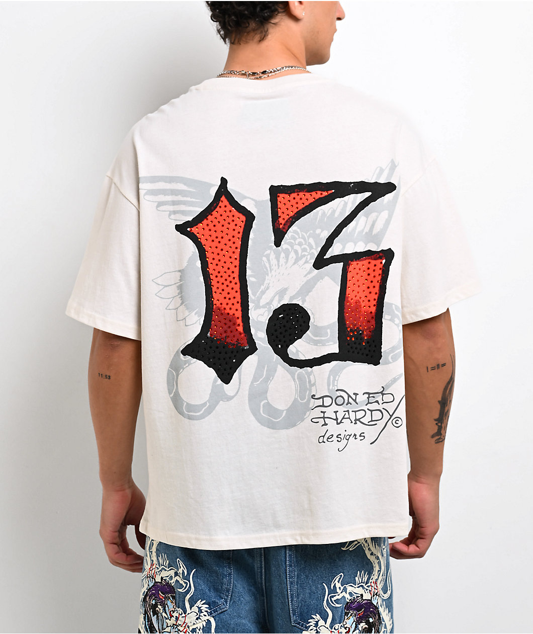 Ed Hardy x EST 19XX Rhinestone Gambler Cream T-Shirt
