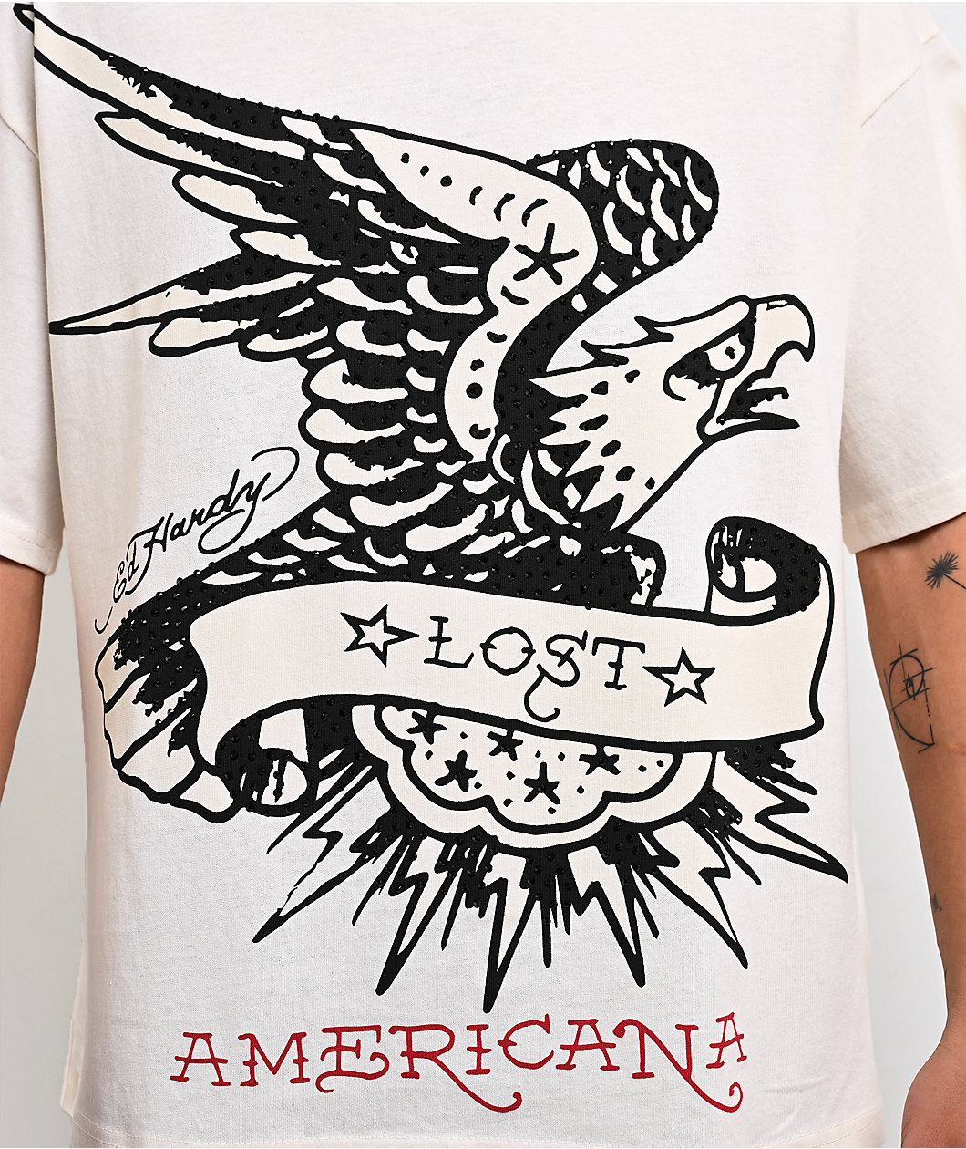 Ed Hardy x EST 19XX Rhinestone Lost Eagle Cream T-Shirt