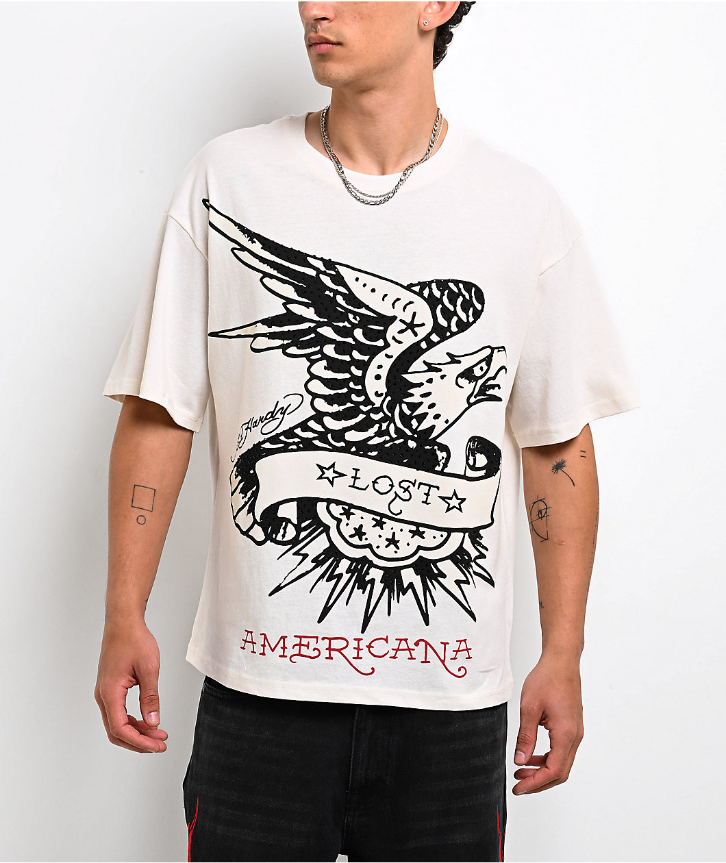 Ed Hardy x EST 19XX Rhinestone Lost Eagle Cream T-Shirt