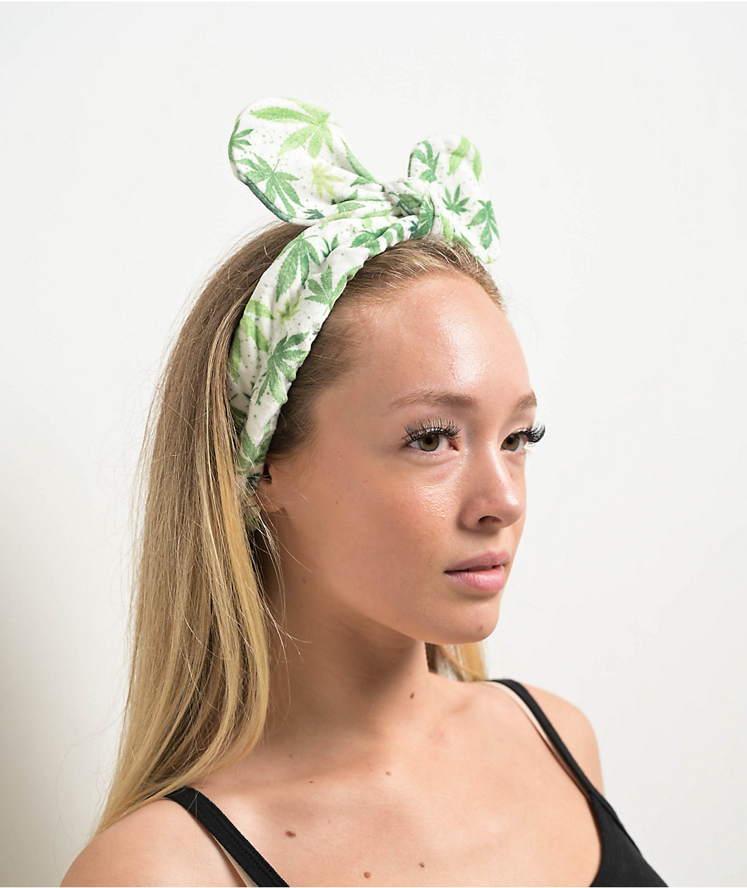 Ella Shea Marijuana White & Green Plush Bow Headband