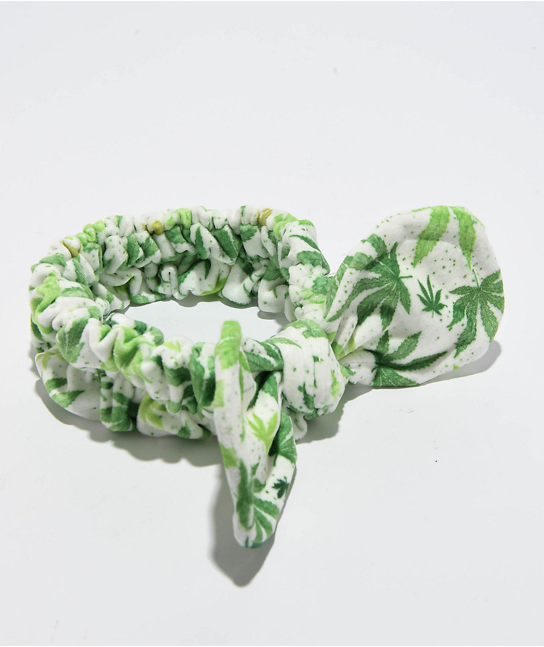 Ella Shea Marijuana White & Green Plush Bow Headband