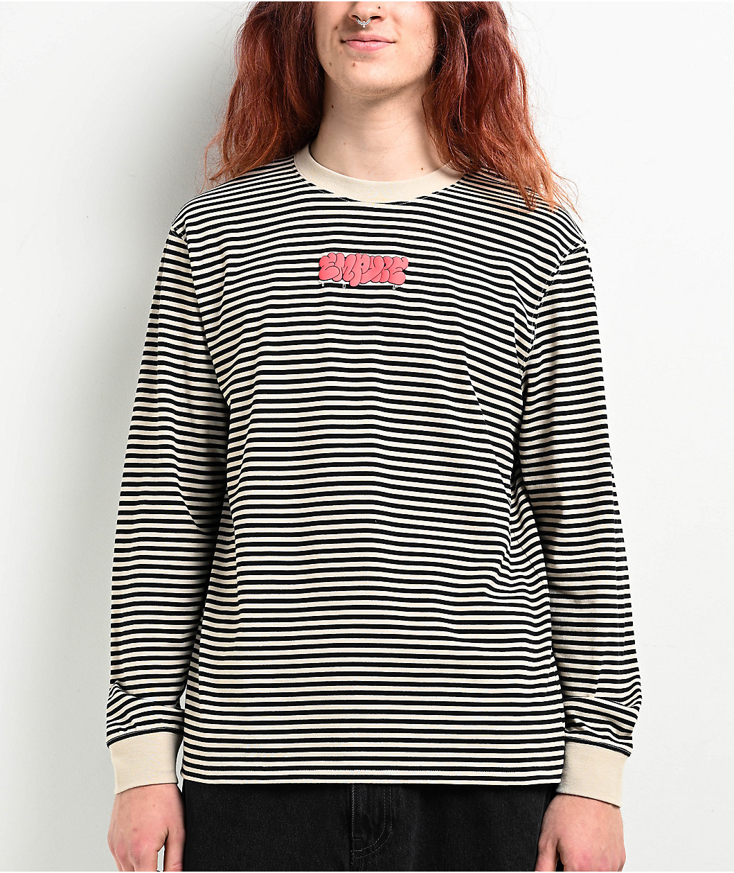 Empyre Bad Cat Micro Stripe Black & White Long Sleeve T-Shirt