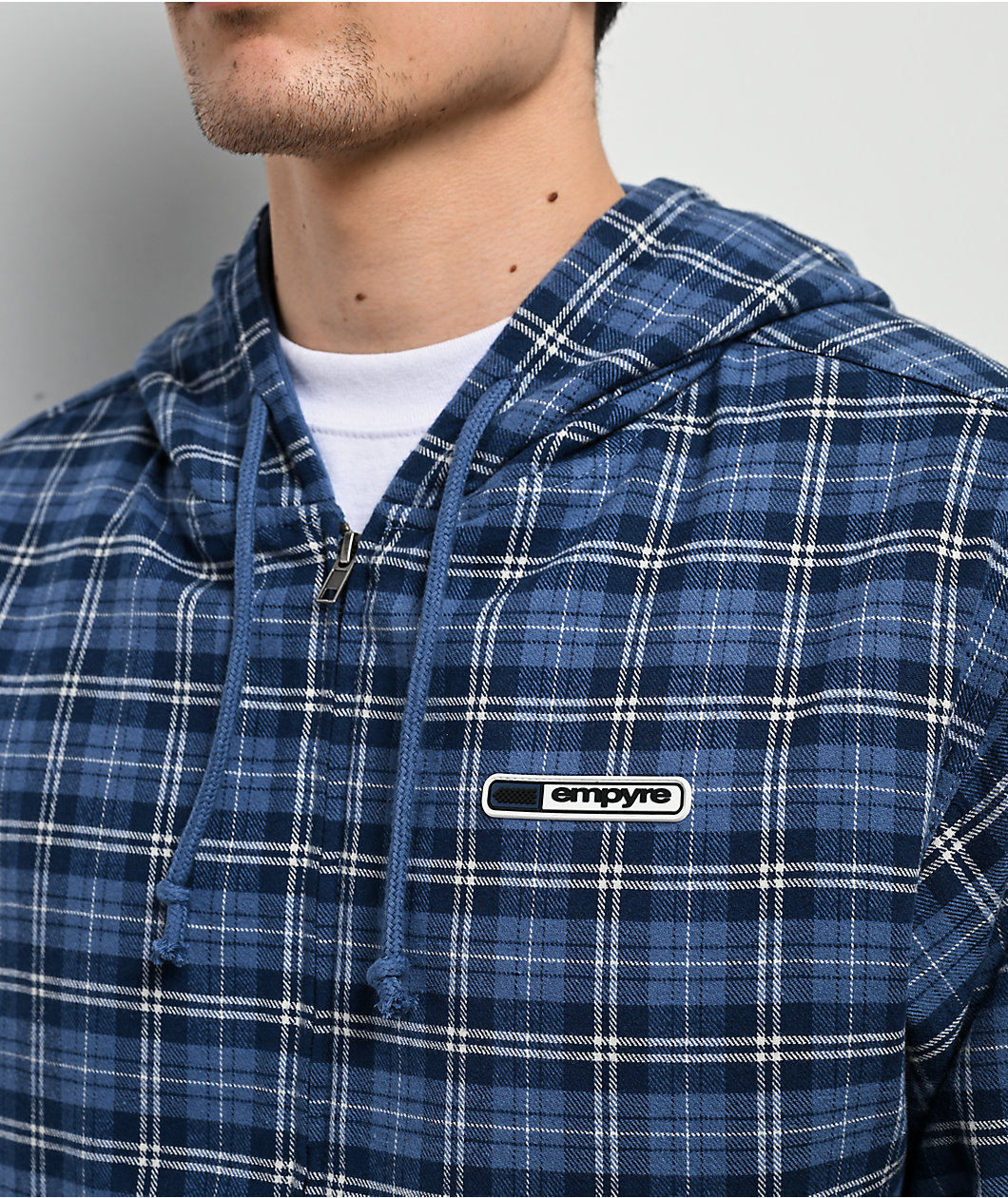 Empyre Beach Blue Plaid Crop Zip Hoodie