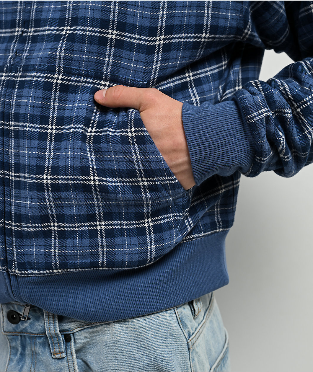 Empyre Beach Blue Plaid Crop Zip Hoodie