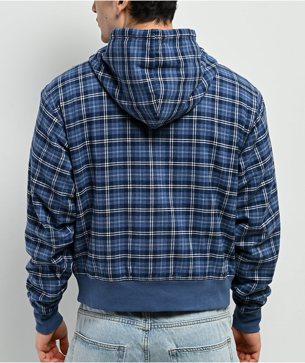 Empyre Beach Blue Plaid Crop Zip Hoodie