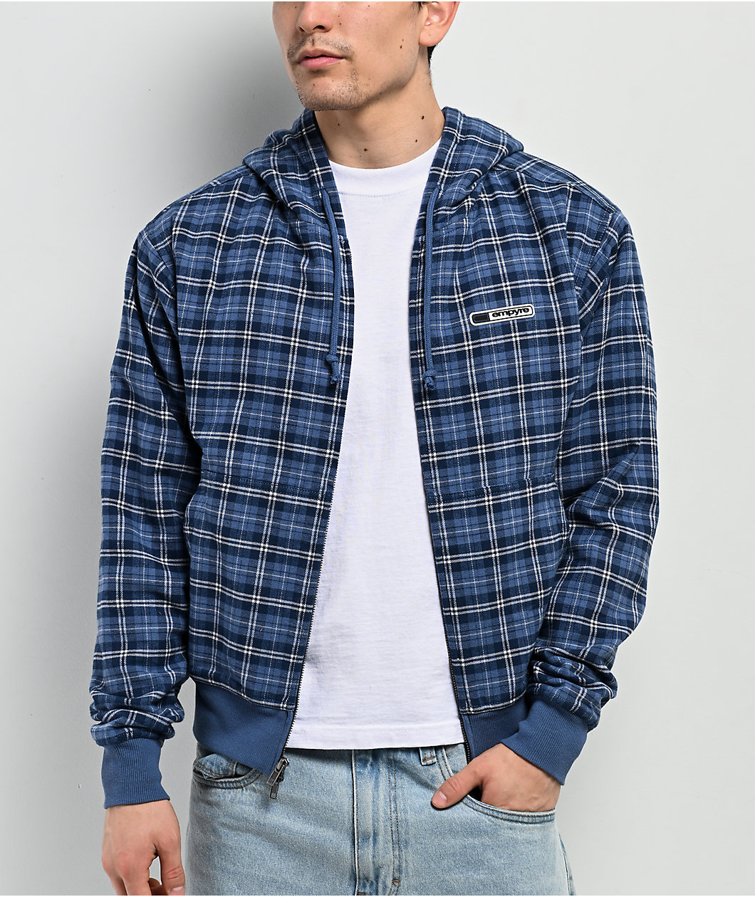 Empyre Beach Blue Plaid Crop Zip Hoodie