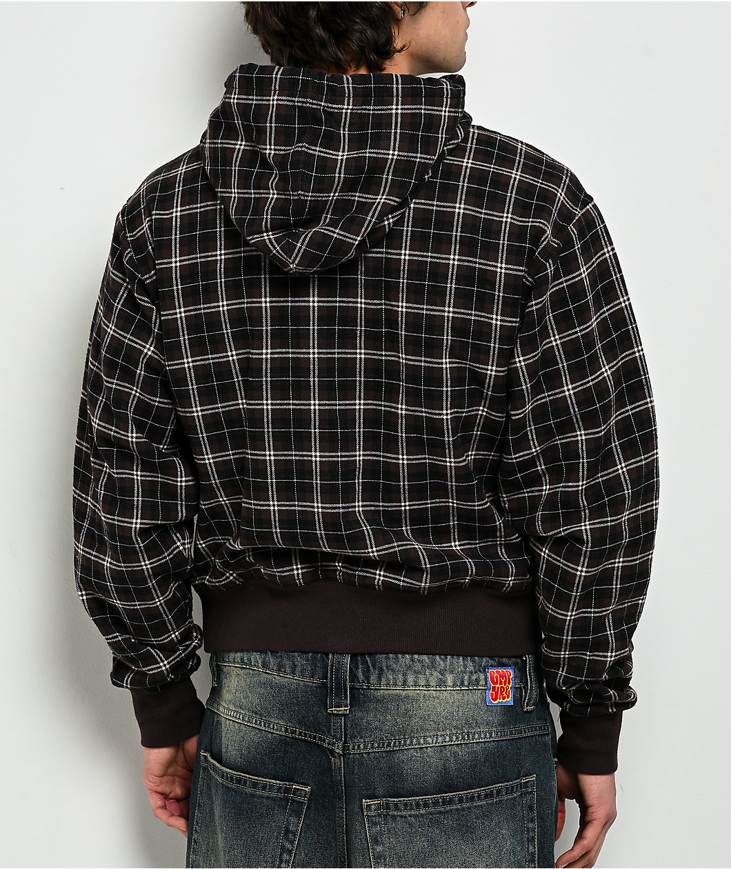 Empyre Beach Brown Plaid Crop Zip Hoodie