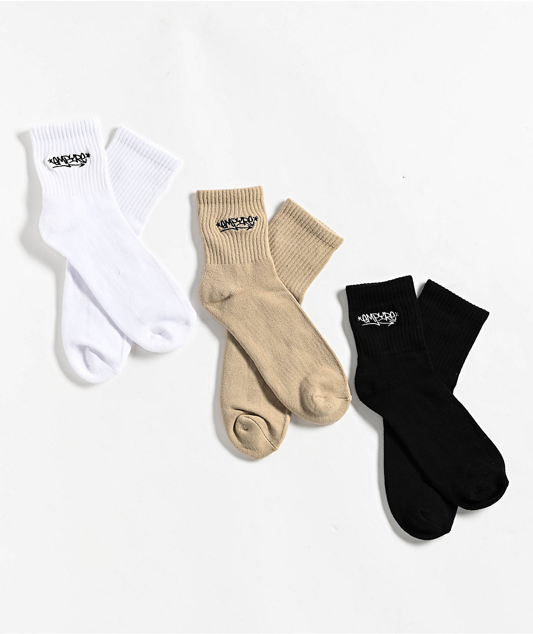 Empyre Black, Beige, & White 3 Pack Quarter Socks