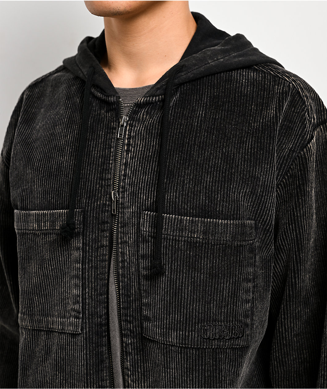 Empyre Black Wash Corduroy Zip Hoodie