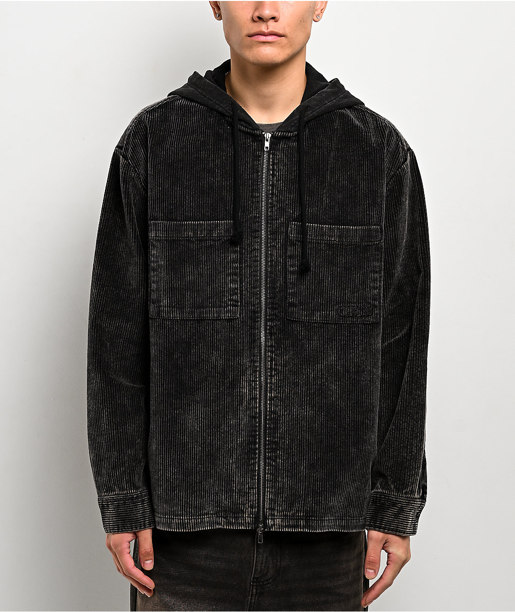 Empyre Black Wash Corduroy Zip Hoodie