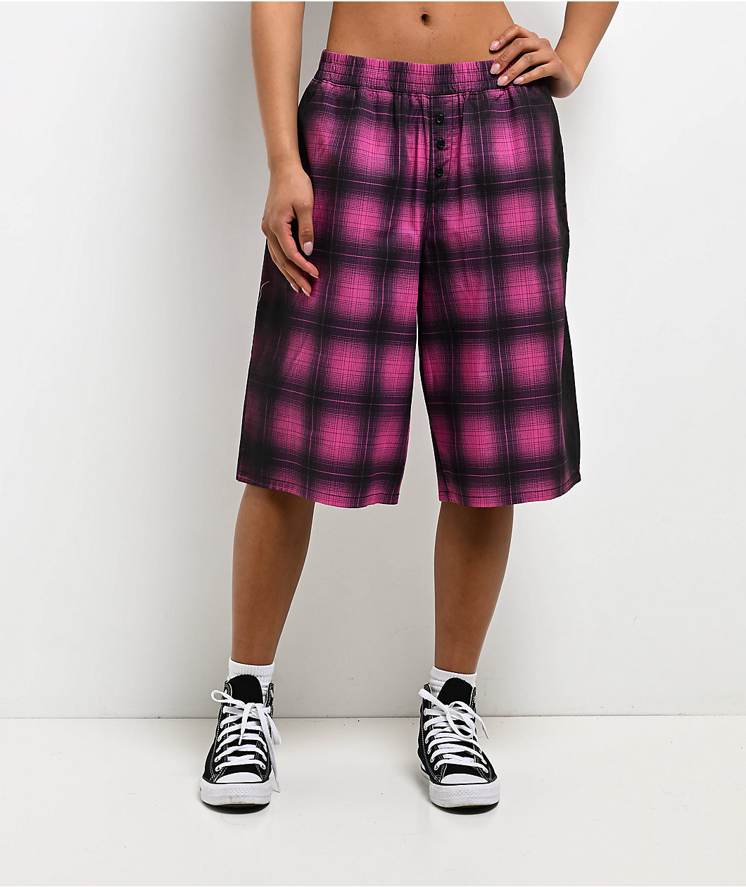 Empyre Bobbi Pink & Black Plaid Oversized Boxer Shorts