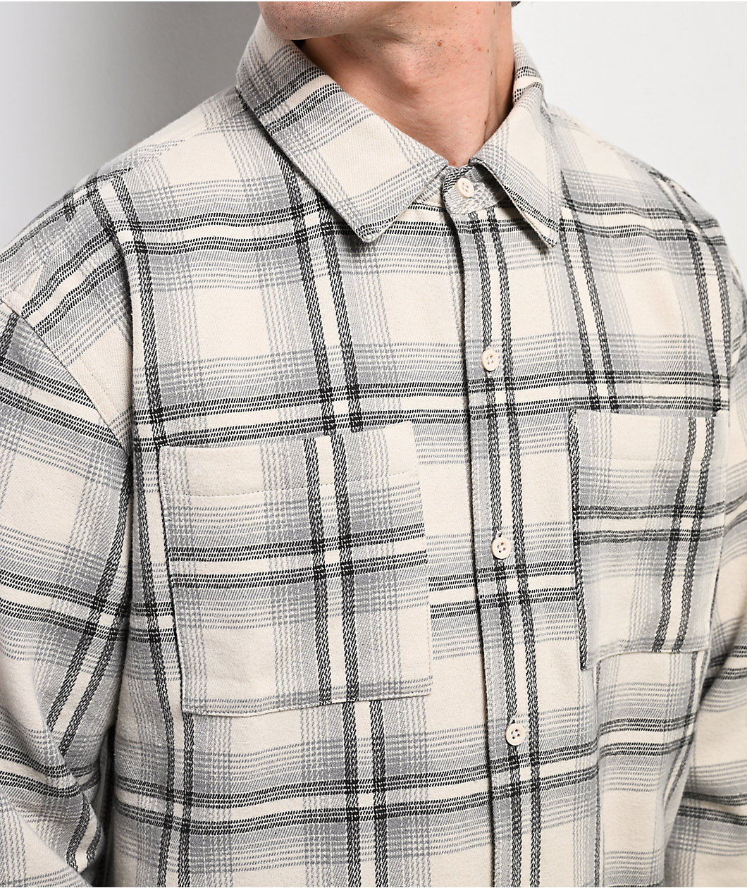 Empyre Boxy Off White & Grey Flannel Shirt