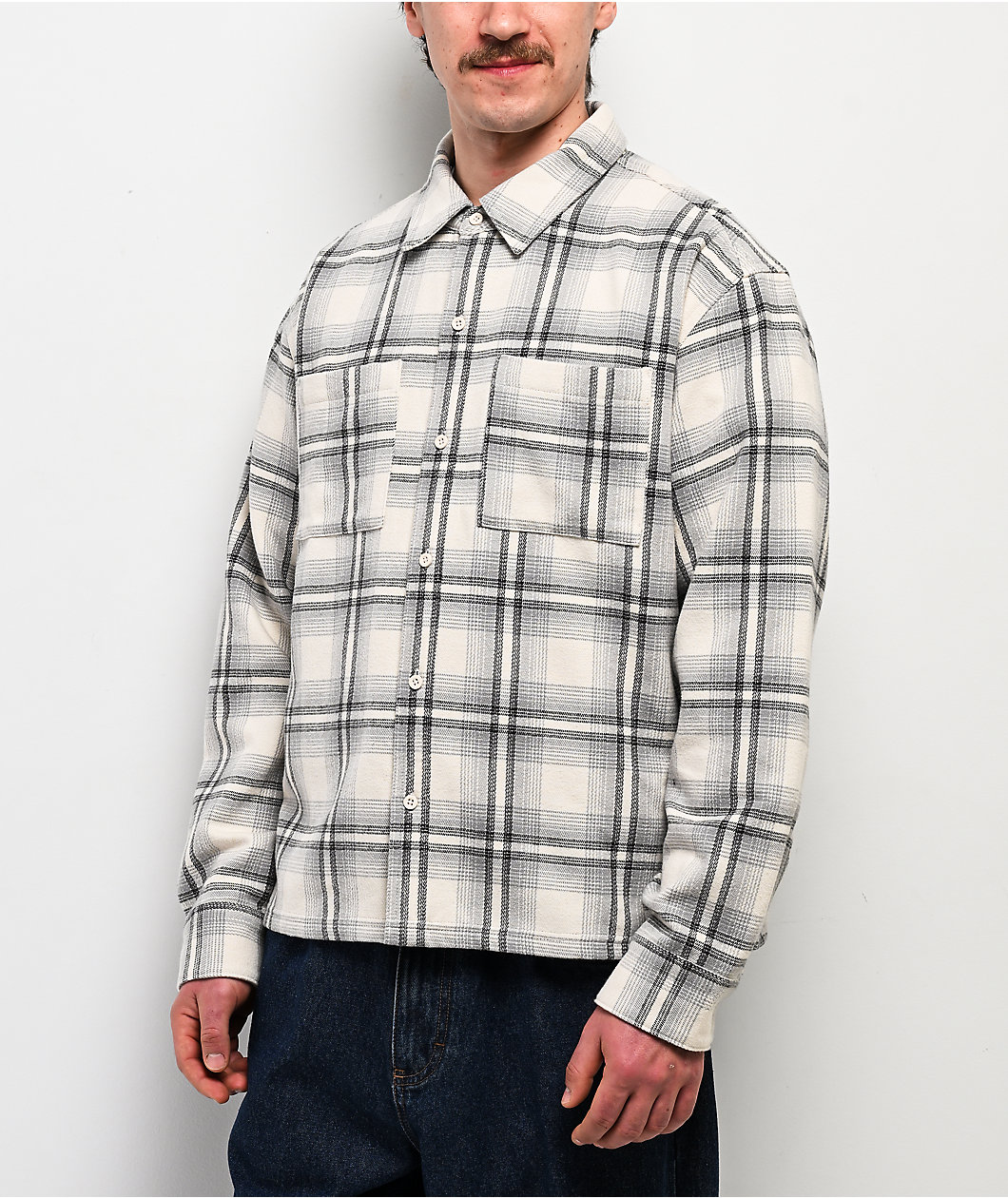 Empyre Boxy Off White & Grey Flannel Shirt