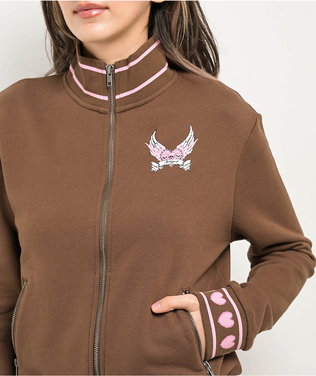 Empyre Bria Hearts Brown Zip Sweatshirt