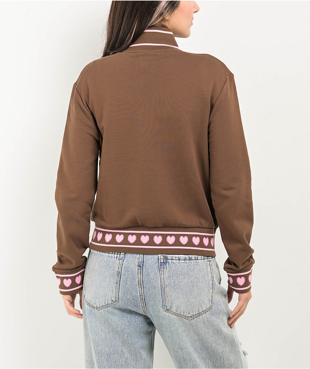 Empyre Bria Hearts Brown Zip Sweatshirt