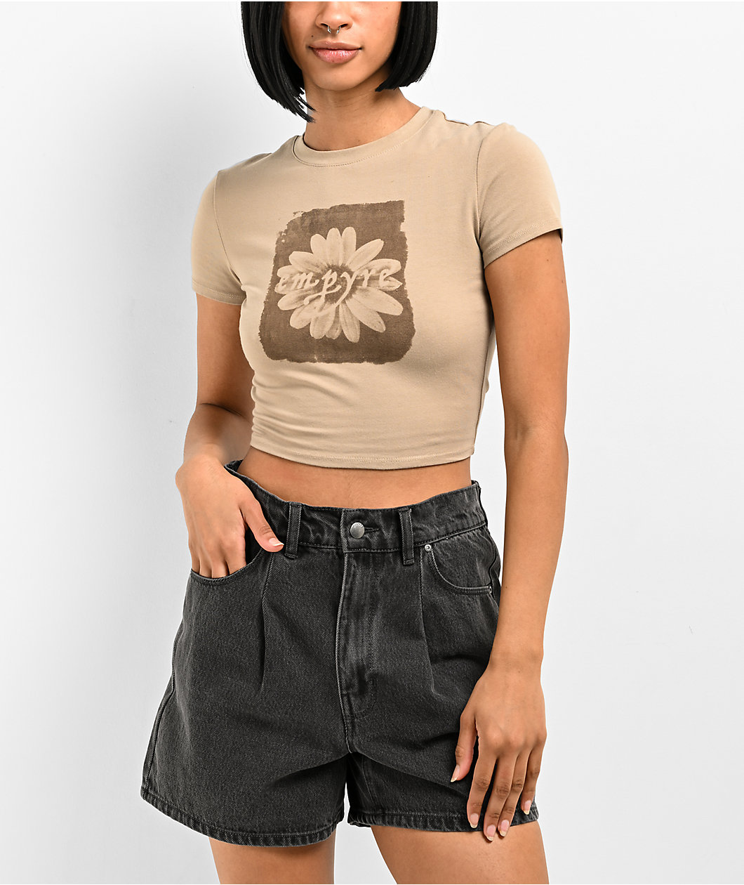 Empyre Brianna Blooming Beige Crop T-Shirt