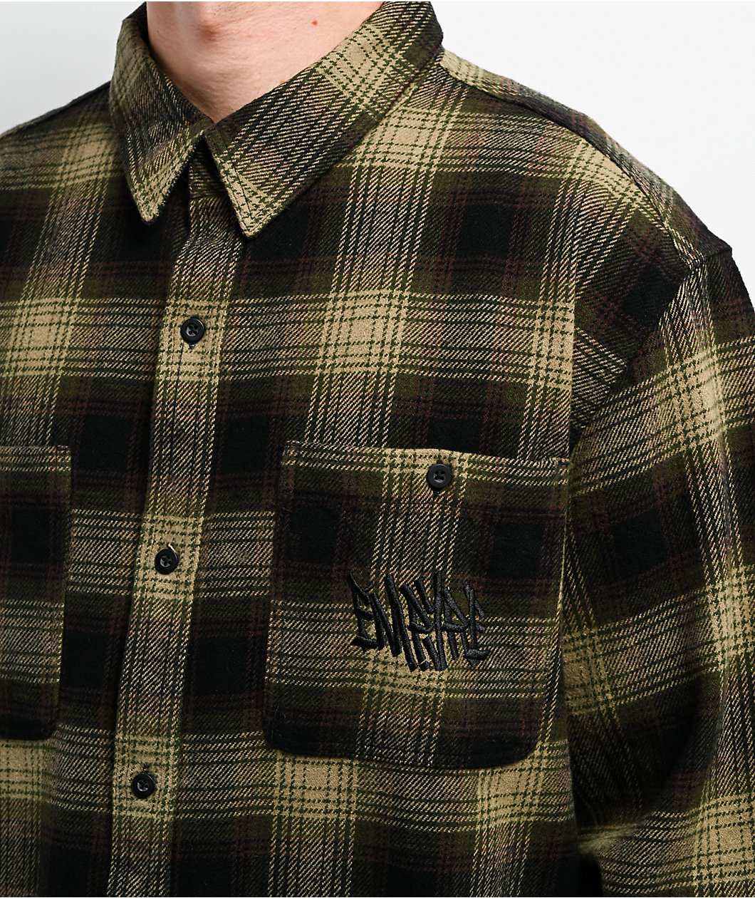 Empyre Browser Black & Green Plaid Flannel Shirt
