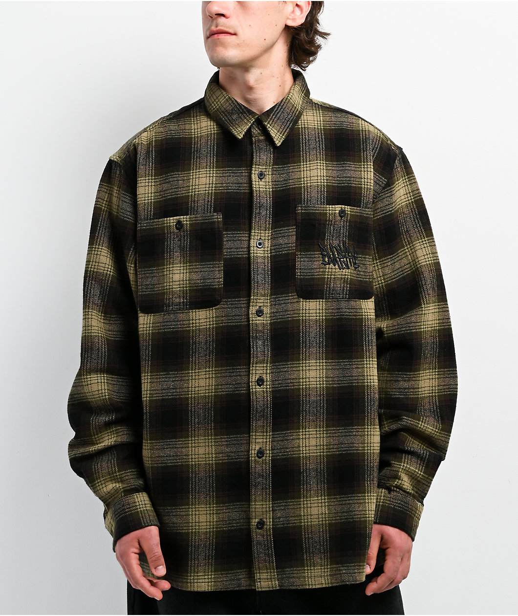 Empyre Browser Black & Green Plaid Flannel Shirt