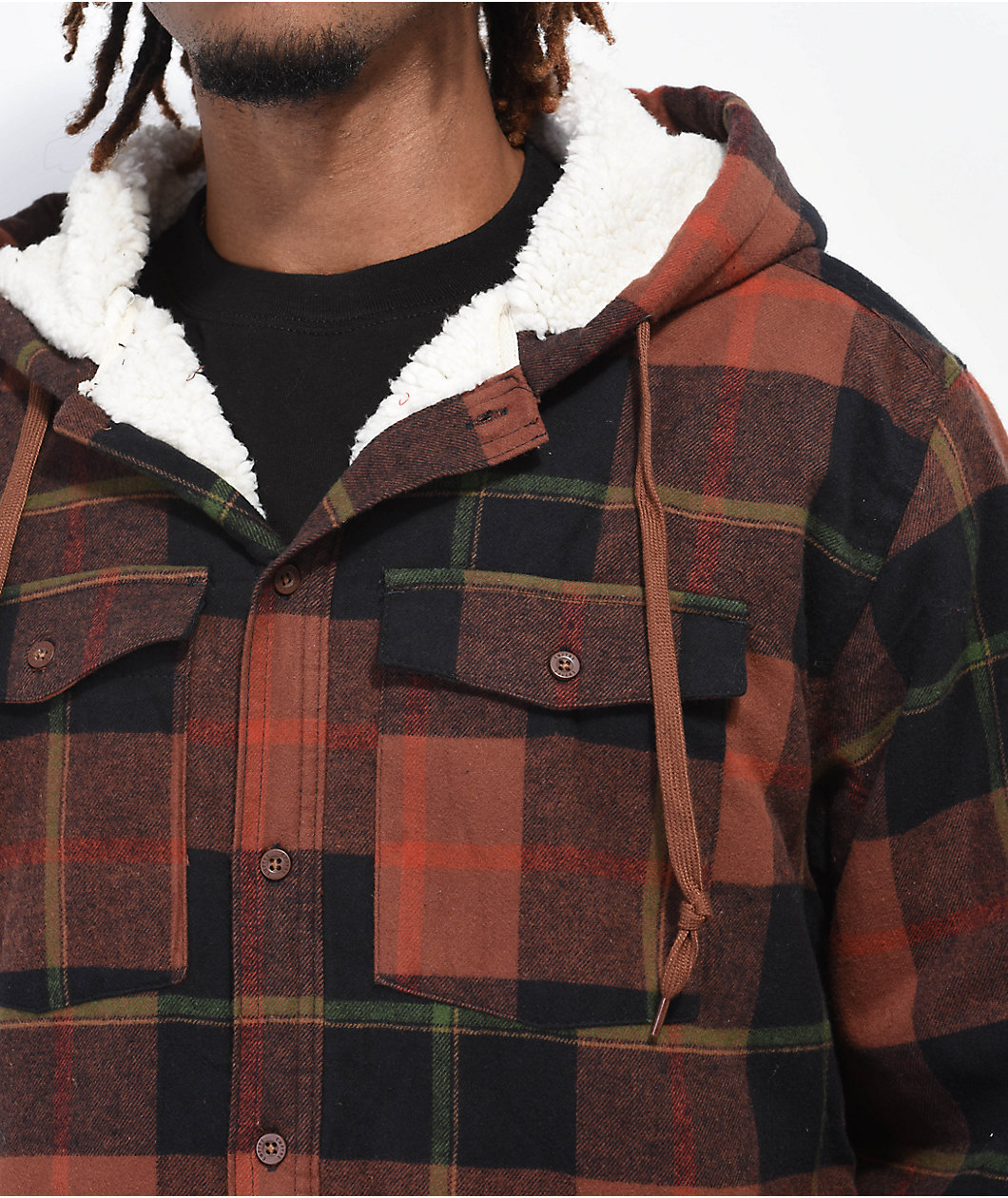 Empyre Cain Brown Hooded Flannel Sherpa Jacket