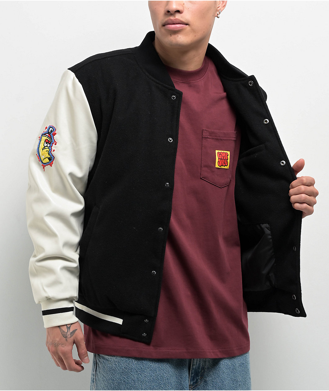 Empyre Cat A Tat Black & Cream Varsity Jacket