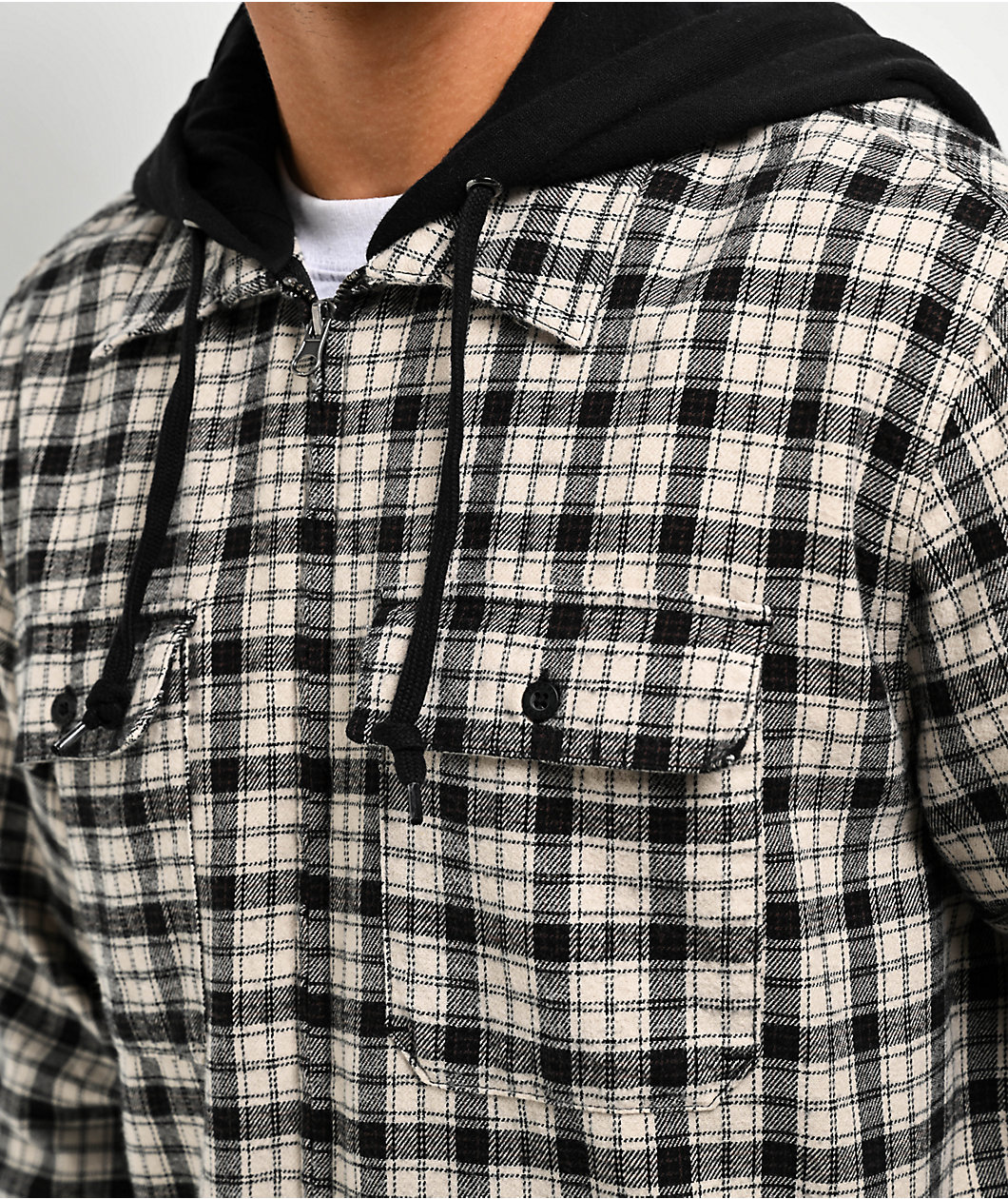 Empyre Chancer Black & Cream Plaid Hooded Zip Flannel Shirt