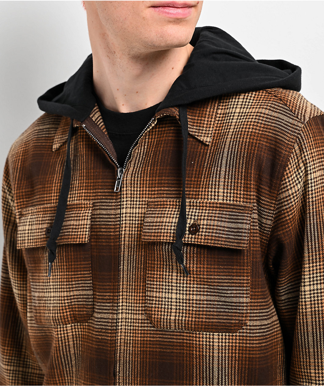 Empyre Chancer Brown Hooded Flannel Zip Shirt