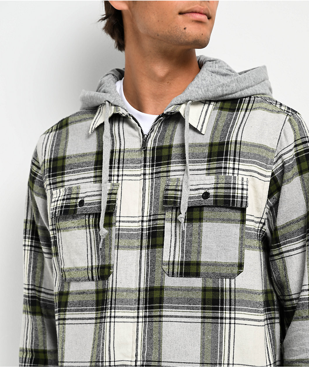 Empyre Chancer Green Hooded Flannel Zip Shirt