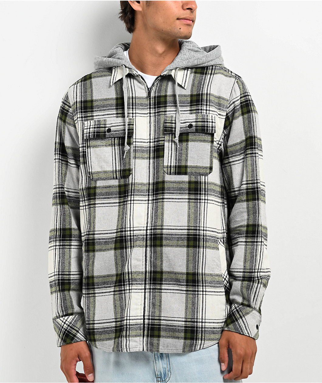 Empyre Chancer Green Hooded Flannel Zip Shirt