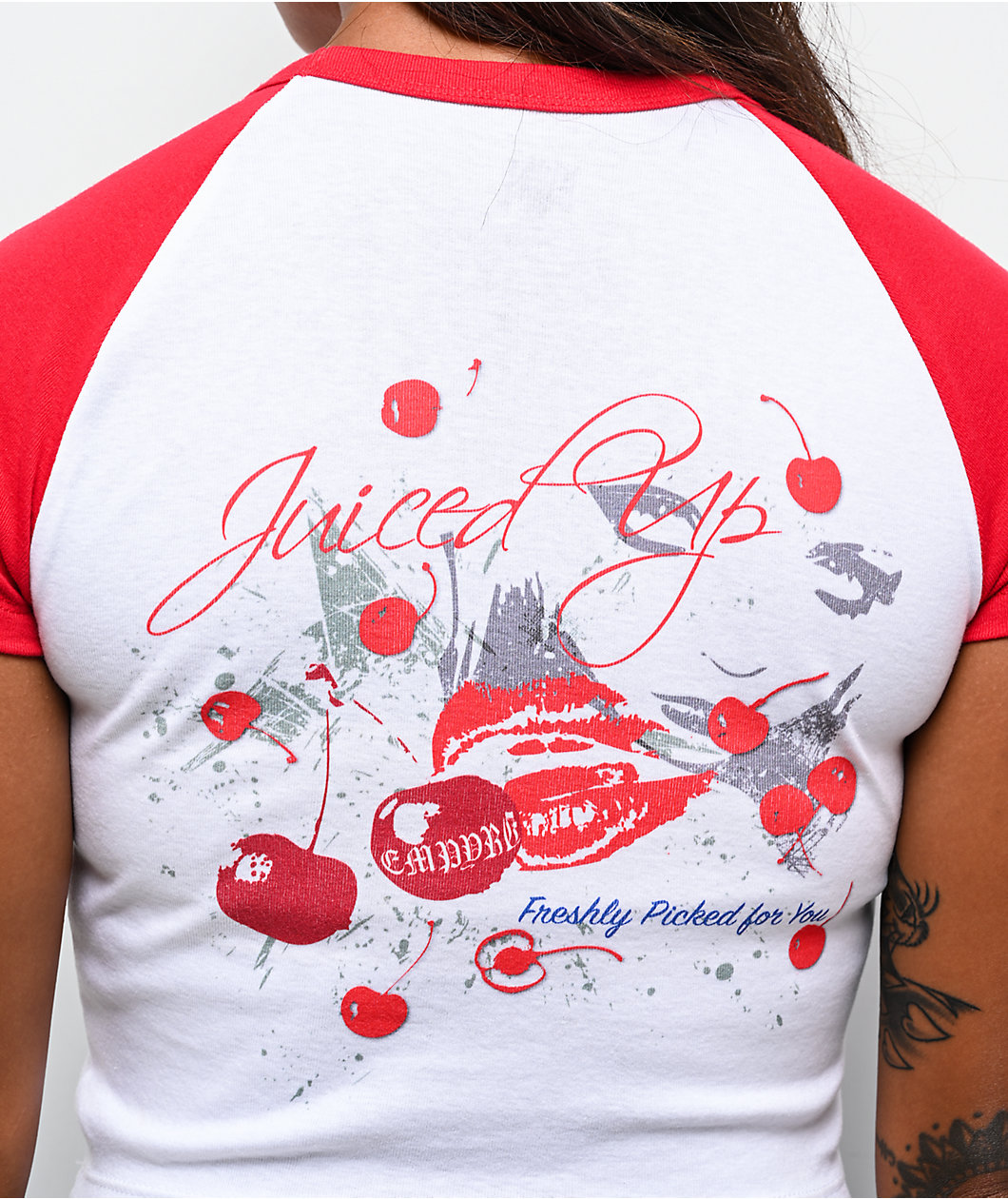 Empyre Cherry Lovin' Red & White Raglan Crop T-Shirt