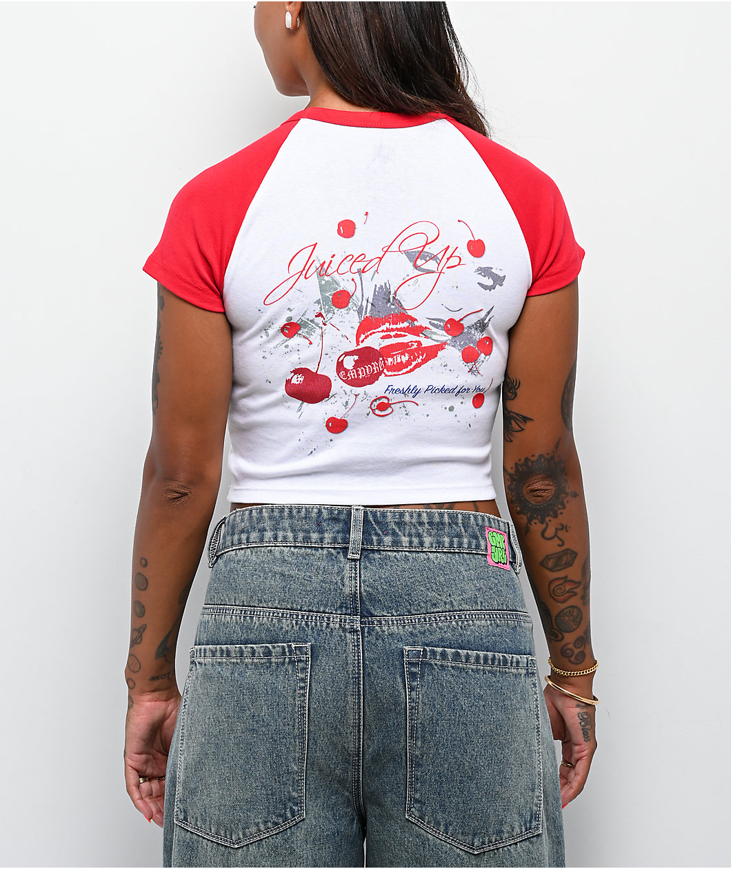 Empyre Cherry Lovin' Red & White Raglan Crop T-Shirt