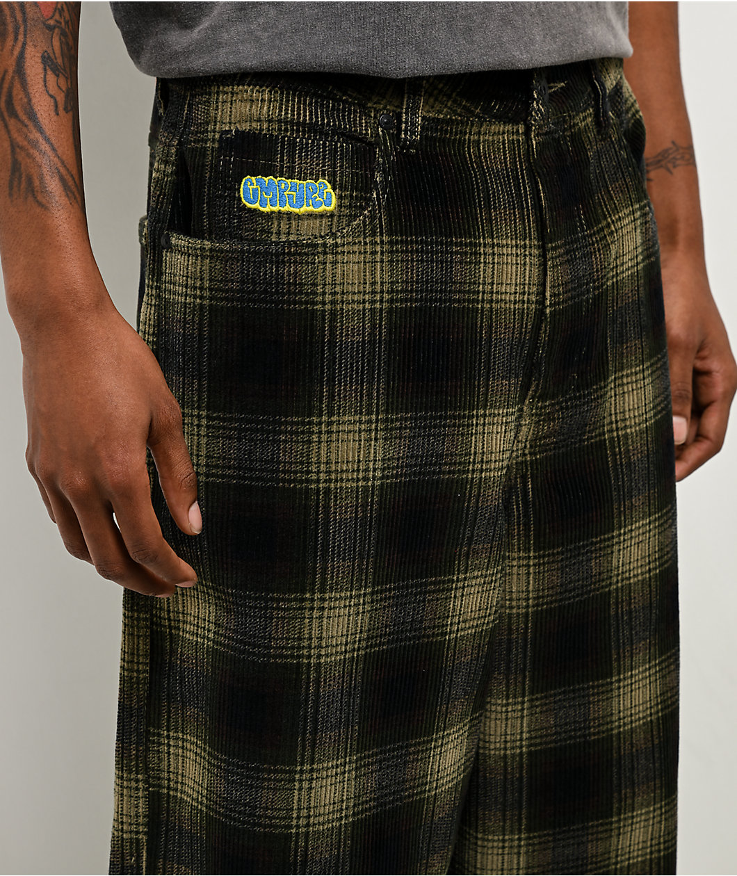 Empyre Corduroy Green Plaid Ultra Wide Skate Pants