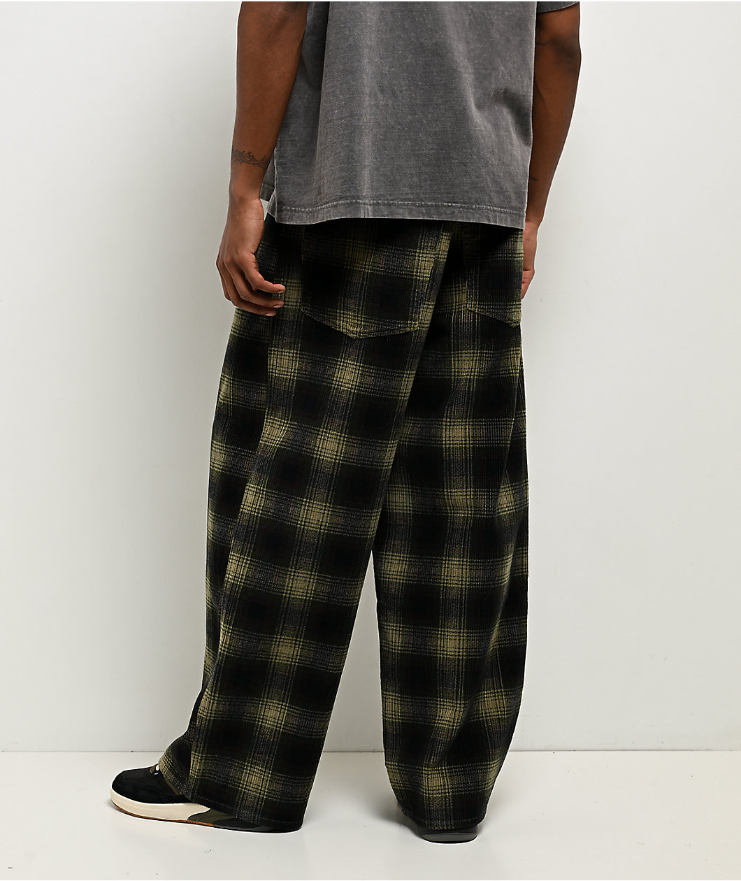 Empyre Corduroy Green Plaid Ultra Wide Skate Pants