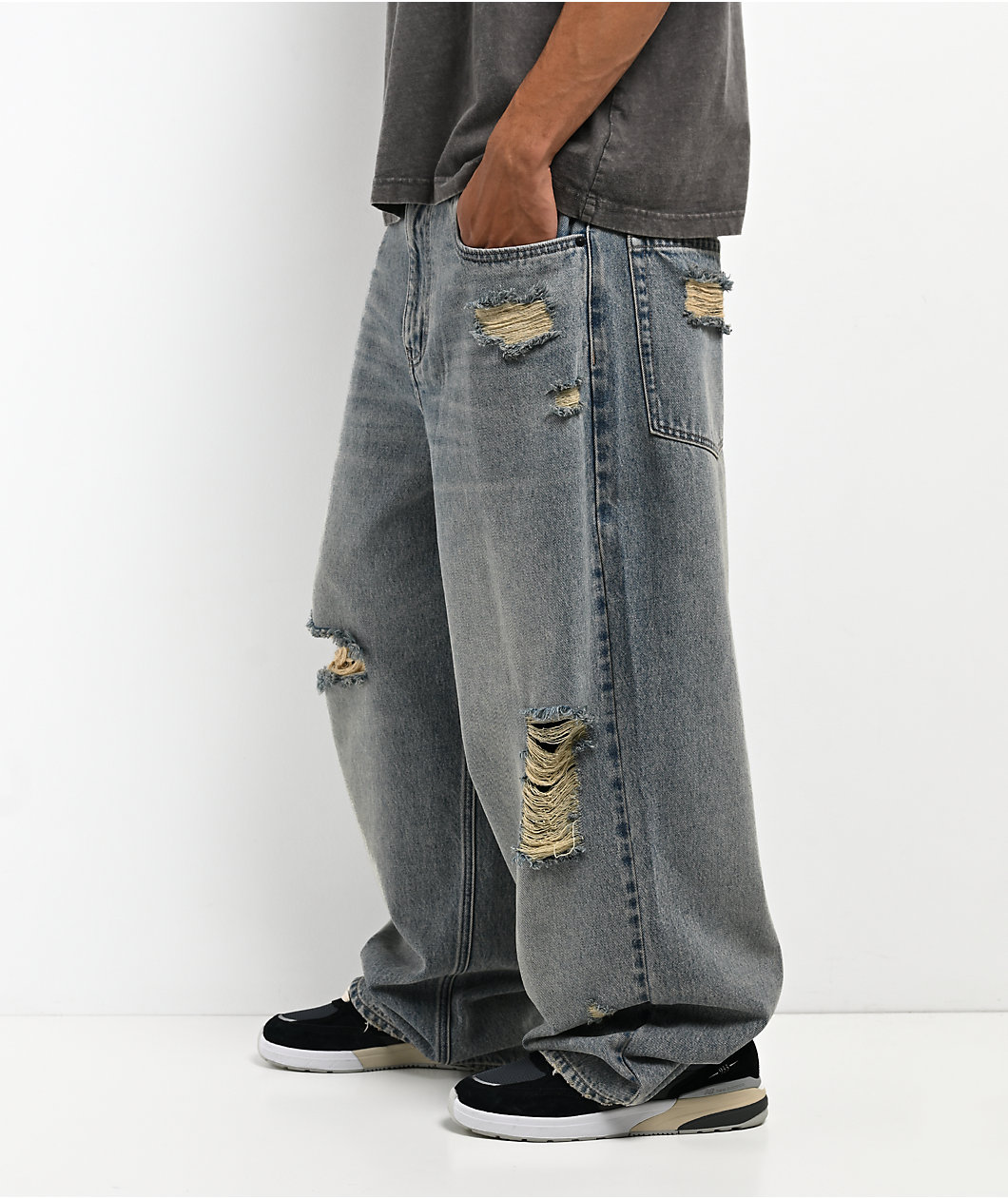Empyre Destroy Dirty Blue Ultra Wide Skate Jeans