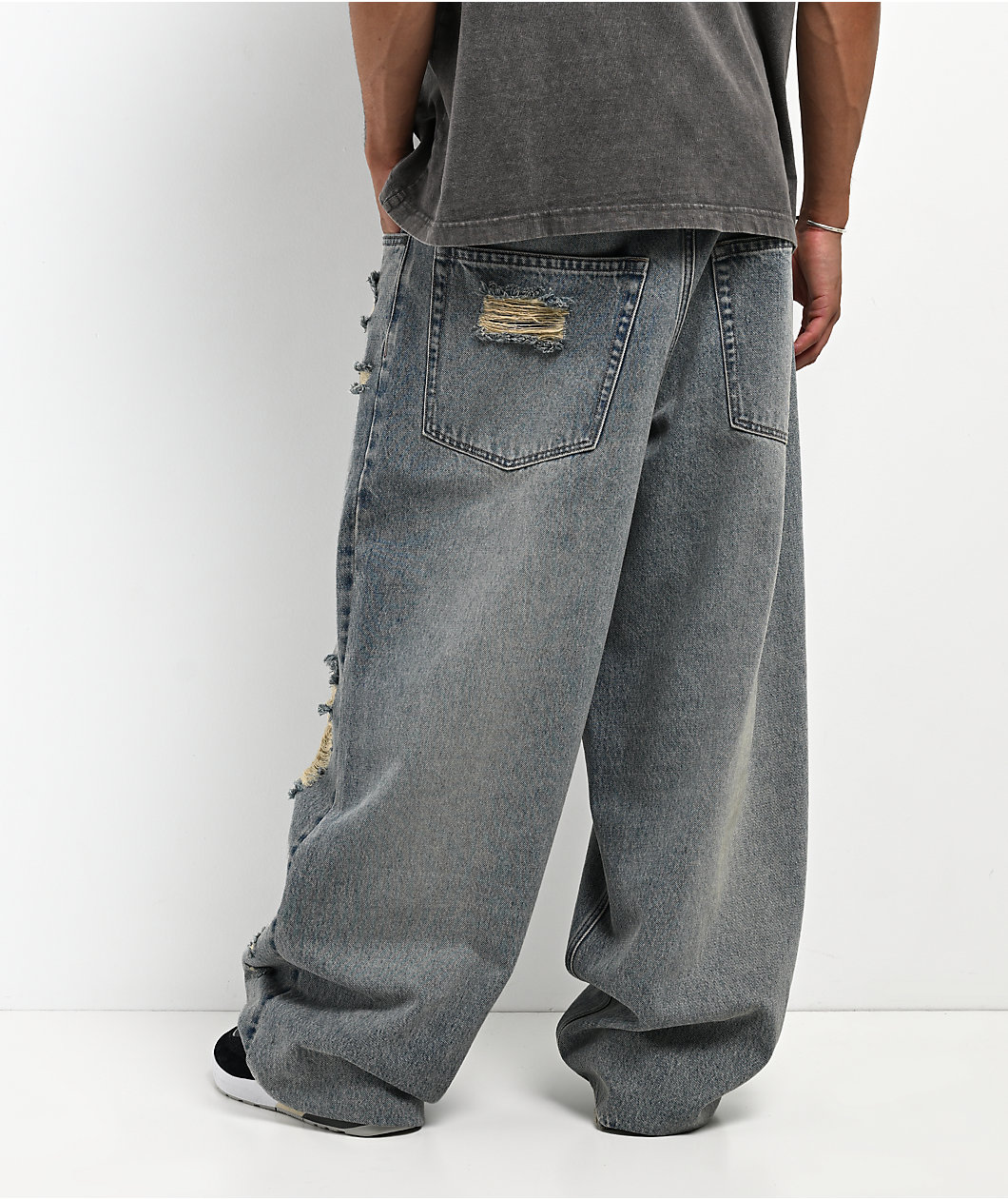 Empyre Destroy Dirty Blue Ultra Wide Skate Jeans