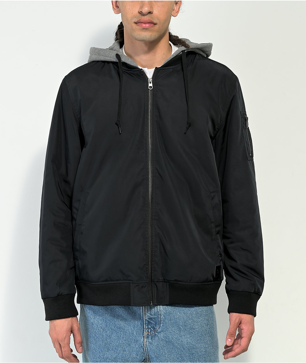 Empyre Distortion Black Hooded Bomber Jacket