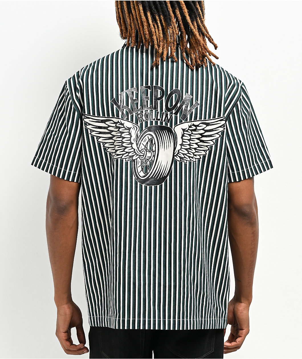 Empyre Eagle Glen Green & Black Striped Short Sleeve Shirt