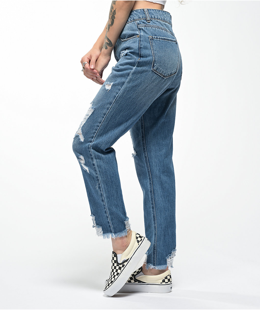 Empyre Eileen Rip and Repair Blue Distressed Denim Jeans