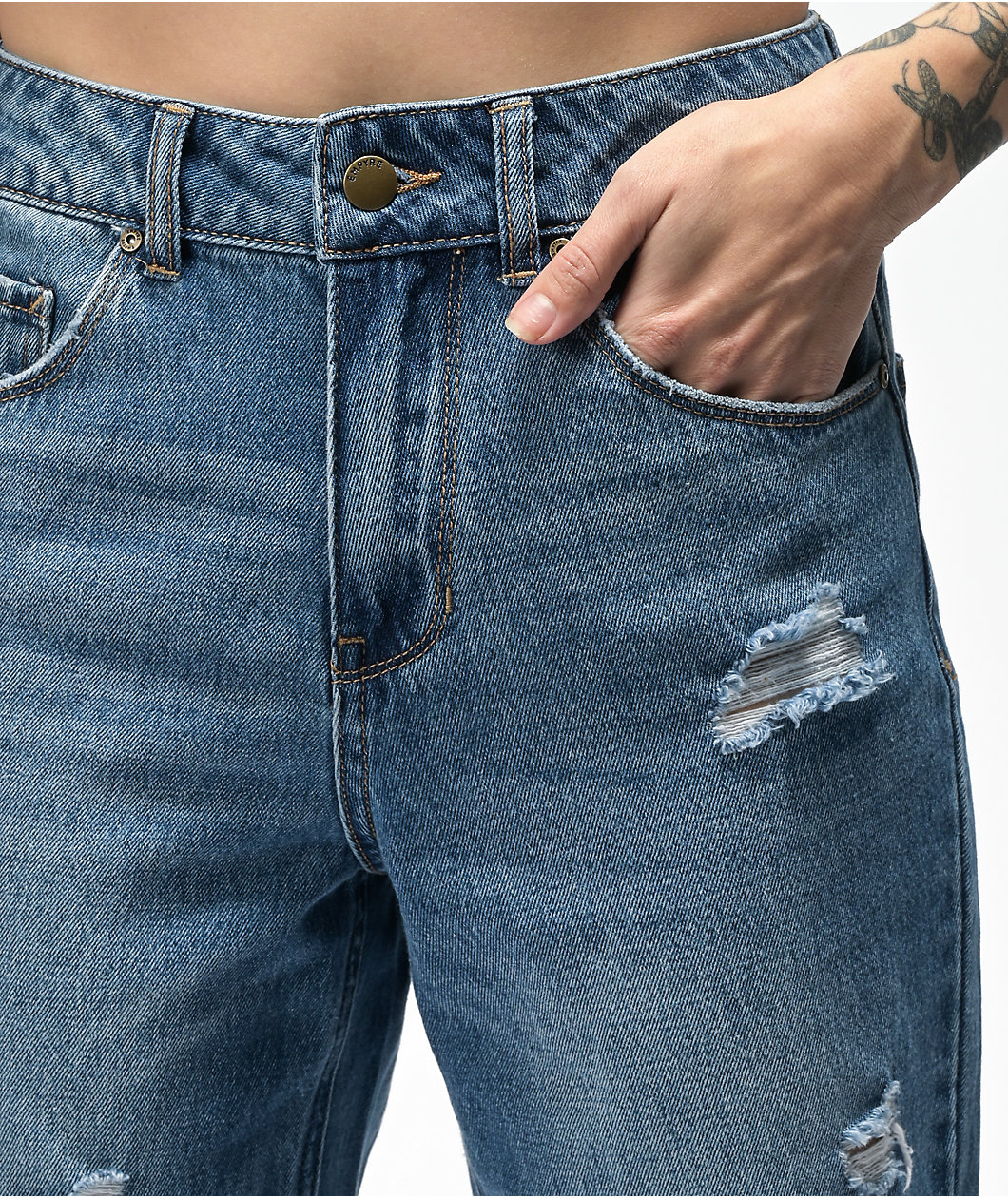 Empyre Eileen Rip and Repair Blue Distressed Denim Jeans