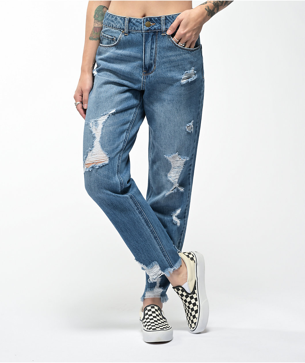 Empyre Eileen Rip and Repair Blue Distressed Denim Jeans