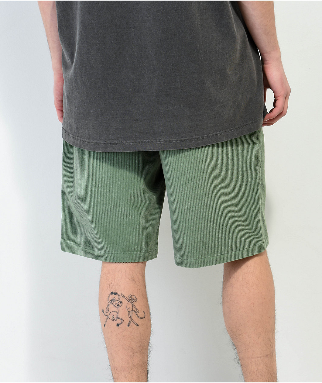 Empyre Elastic Waist Green Corduroy Skate Shorts