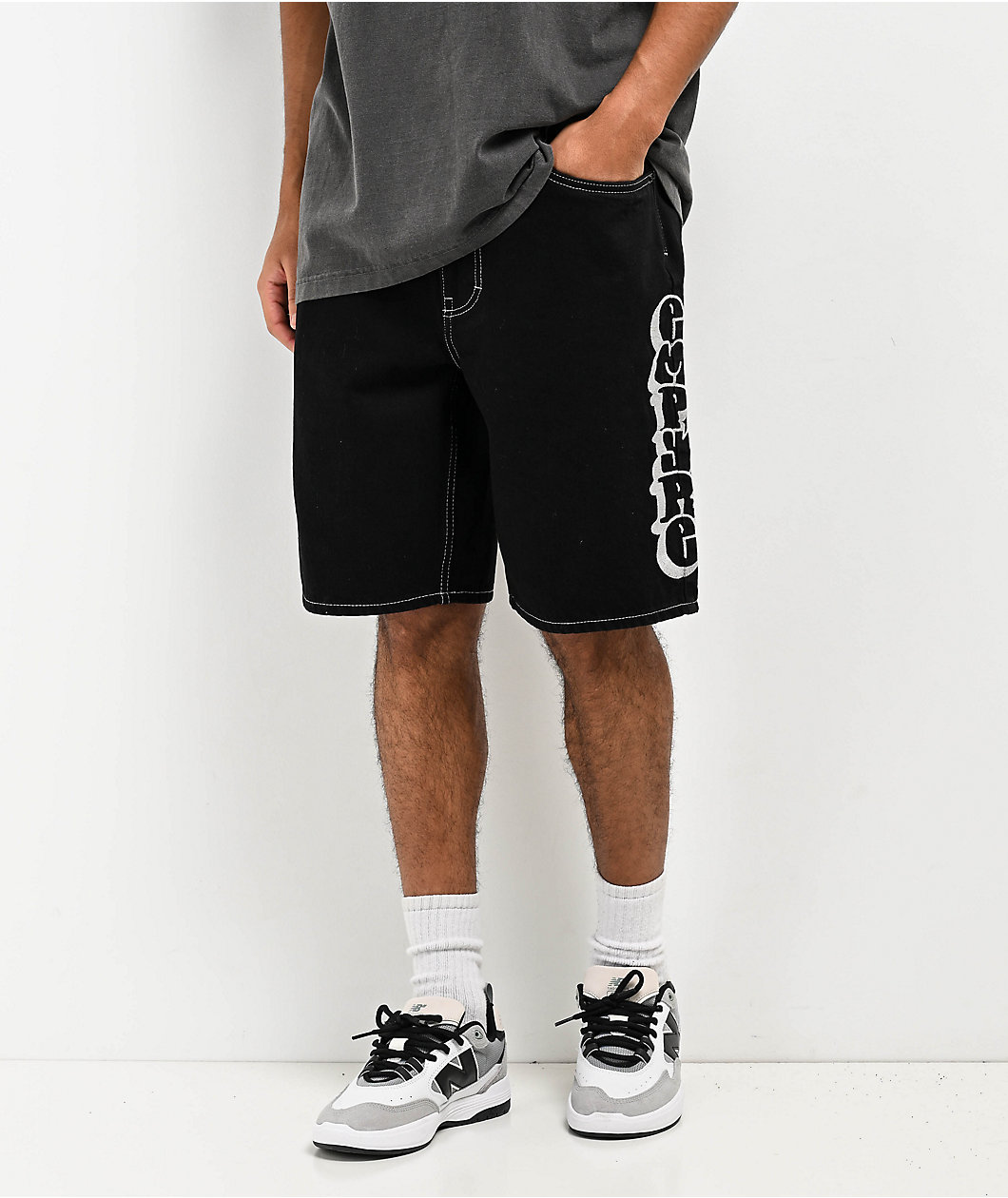 Empyre Embroidered Black Denim Skate Shorts