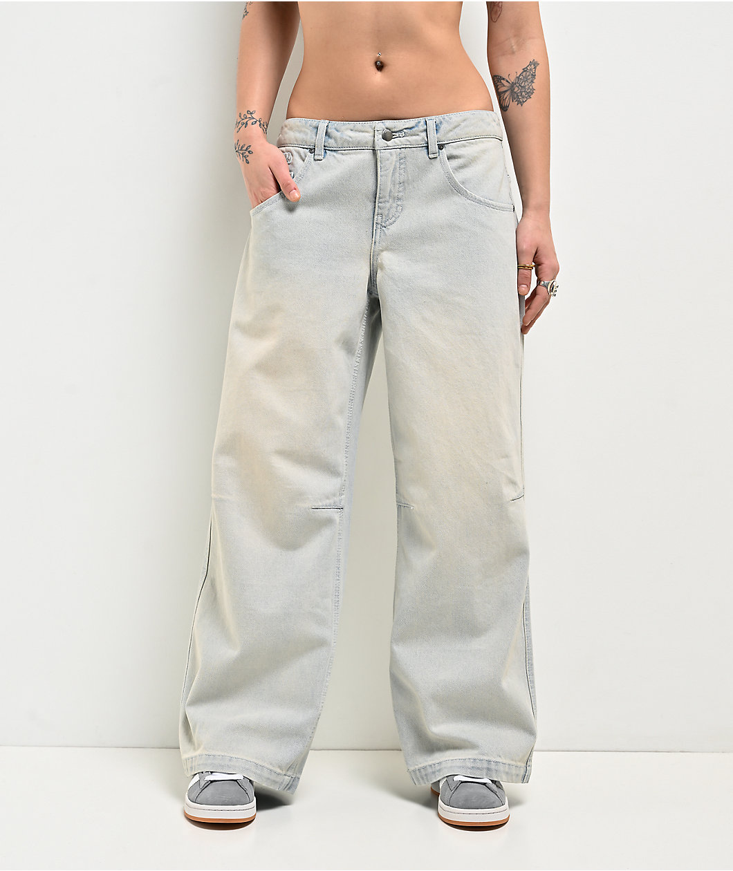 Empyre Extent Light Blue Wash Mid Rise Wide Leg Jeans