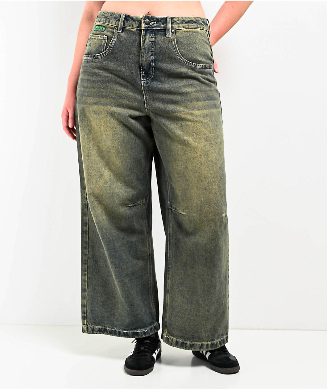 Empyre Extent Petrol Wash Low Rise Wide Leg Jeans