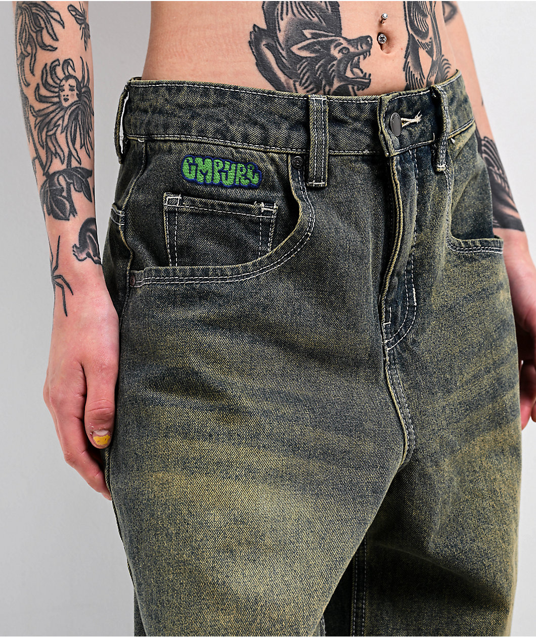 Empyre Extent Petrol Wash Low Rise Wide Leg Jeans