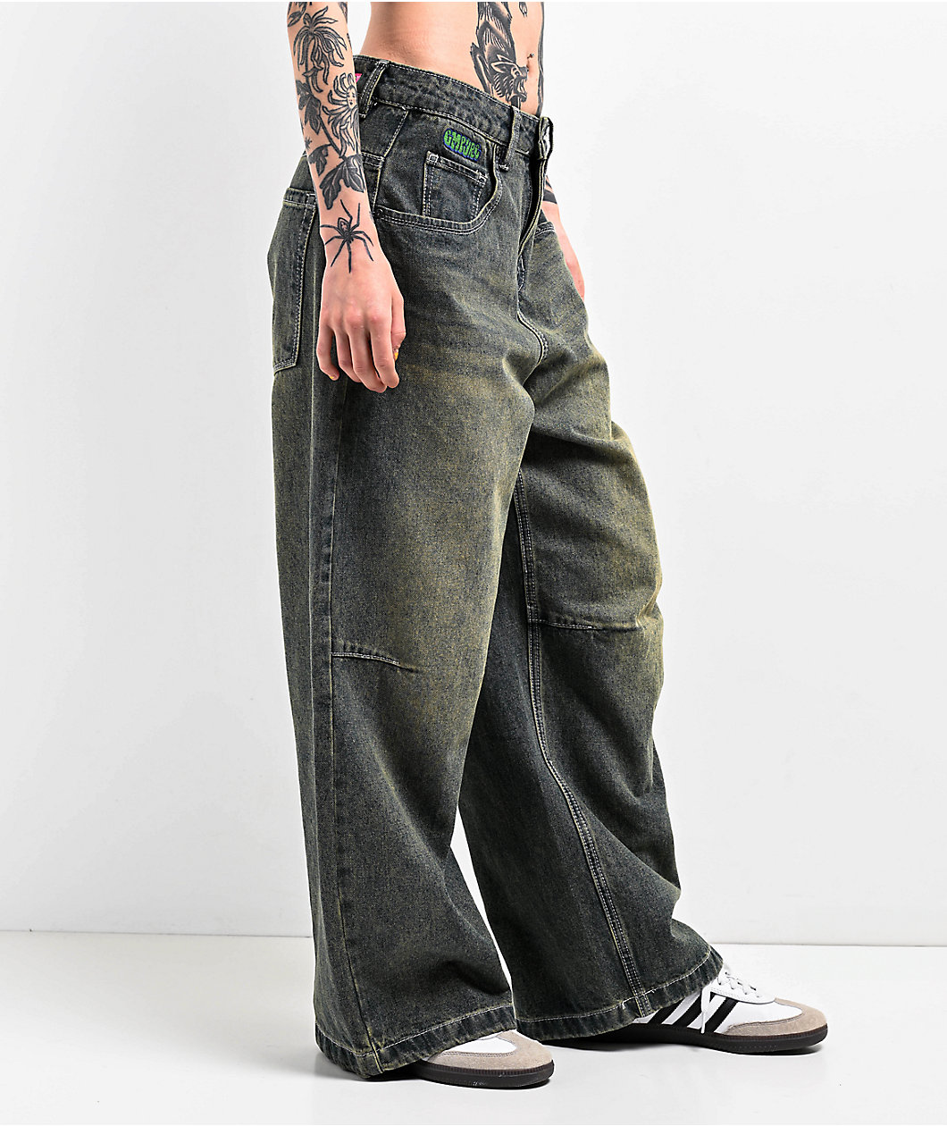 Empyre Extent Petrol Wash Low Rise Wide Leg Jeans