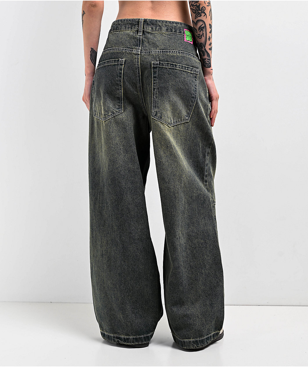 Empyre Extent Petrol Wash Low Rise Wide Leg Jeans