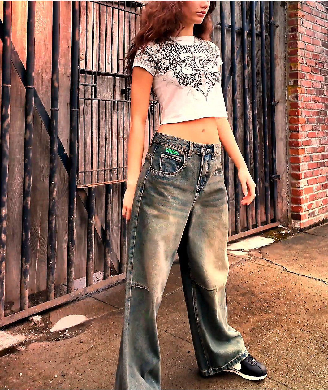 Empyre Extent Petrol Wash Wide Leg Jeans