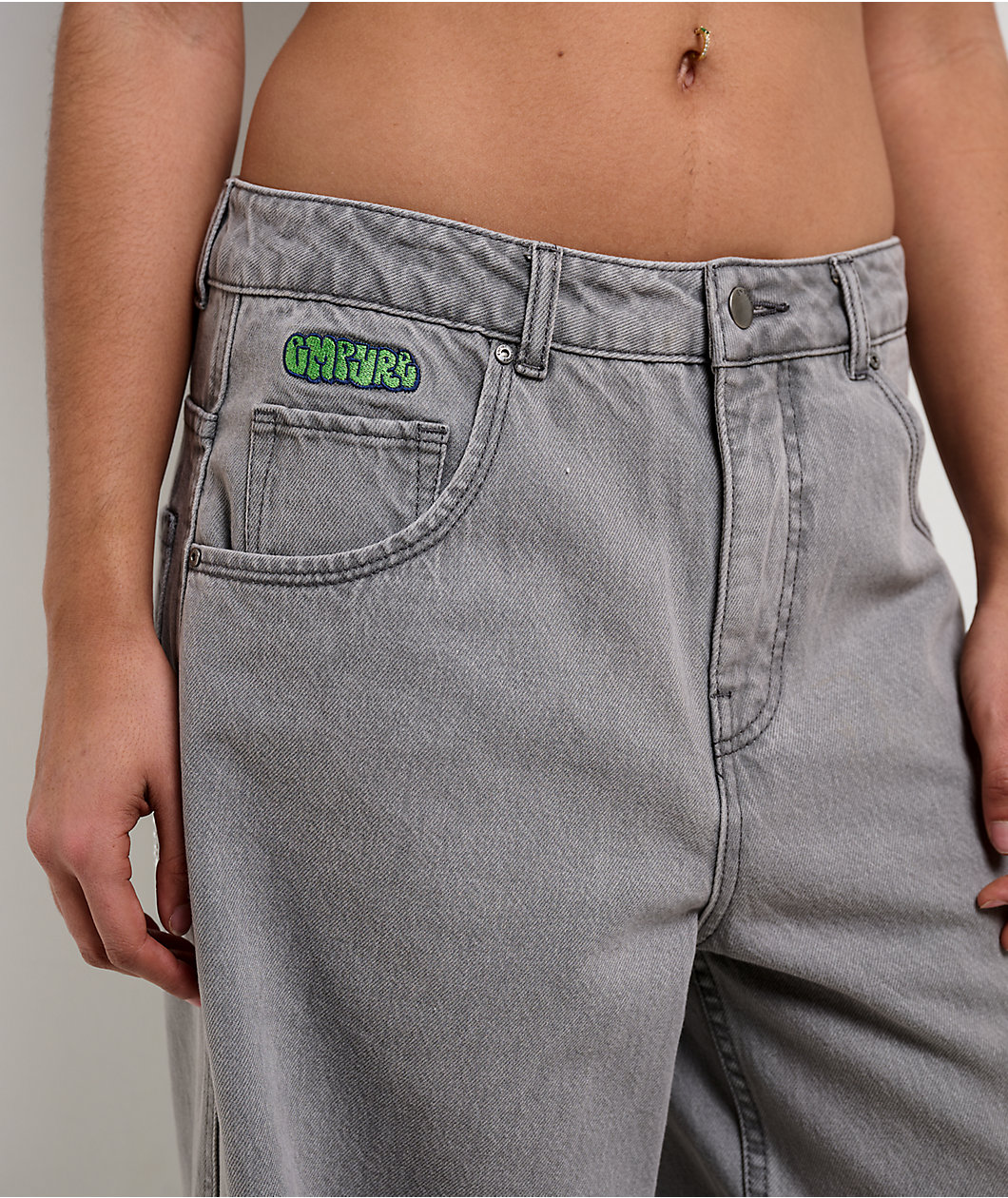 Empyre Extent Pockies Grey Mid Rise Wide Leg Jeans